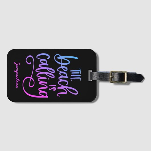 ビーチが呼び出しカスタム中ブルーパープルお洒落文字 ラゲッジタグ (正面横)