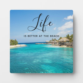 ビーチことわざ熱帯ビーチと草葺き小屋 フォトプラーク