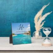 ビーチことわざ熱帯ビーチと草葺き小屋 フォトプラーク (インサイチュ)