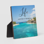 ビーチことわざ熱帯ビーチと草葺き小屋 フォトプラーク (正面)