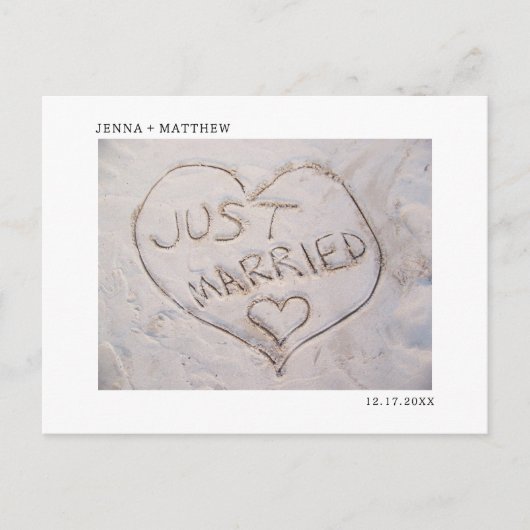 ビーチたった今結婚しました写真の発表 案内ポストカード (正面)