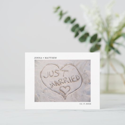 ビーチたった今結婚しました写真の発表 案内ポストカード (スタンド正面)