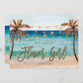 ビーチであなたは私のフラワーガールになってくれる?プロポーズカード サンキューカード (正面/裏面)