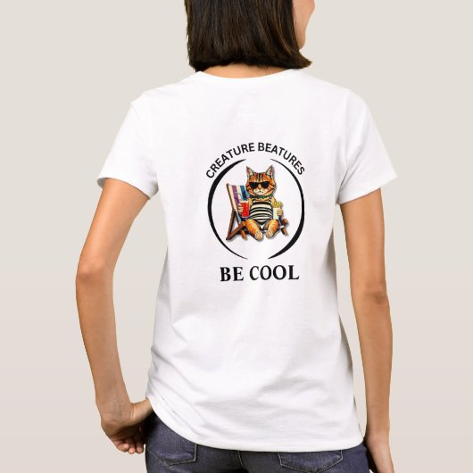 ビーチでおしゃれなネコ - ビクシー Tシャツ (裏面)