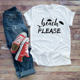 ビーチでお願い白い面白いサマーサン Tシャツ
