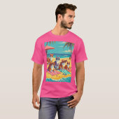 ビーチでくつろぐ猫の友達 Tシャツ (正面フル)