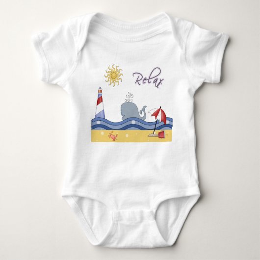 ビーチでのおもしろいの日 ベビーボディスーツ (正面)