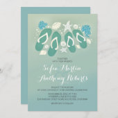 ビーチでのカジュアルな結婚式の招待状 (サンダルと一緒に) 招待状 (正面/裏面)
