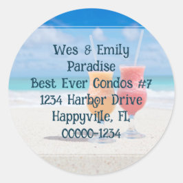 ビーチでのドリンク 返送先ラベルシール ラウンドシール