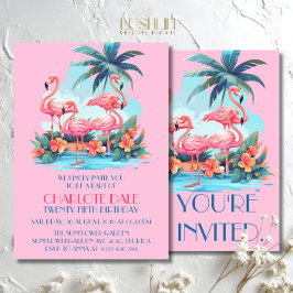 ビーチでのフラミンゴの誕生日トロピカルサマー 招待状