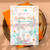 ビーチでのブライズパーティー | 行程、楽しい、オレンジの落書き 招待状