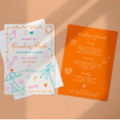 ビーチでのブライズメイドパーティー | 旅程、楽しい、オレンジの落書き 招待状