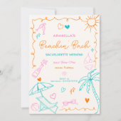 ビーチでのブライズメイドパーティー | 旅程、楽しい、オレンジの落書き 招待状 (正面)