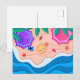 ビーチでのペーパークラフトの夏 ポストカード