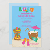 ビーチでのルアウ・ティキ・バースデー・招待状 招待状 (正面/裏面)