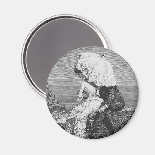 ビーチでのヴィンテージウェディング 新婚夫婦 マグネット (正面/裏面)