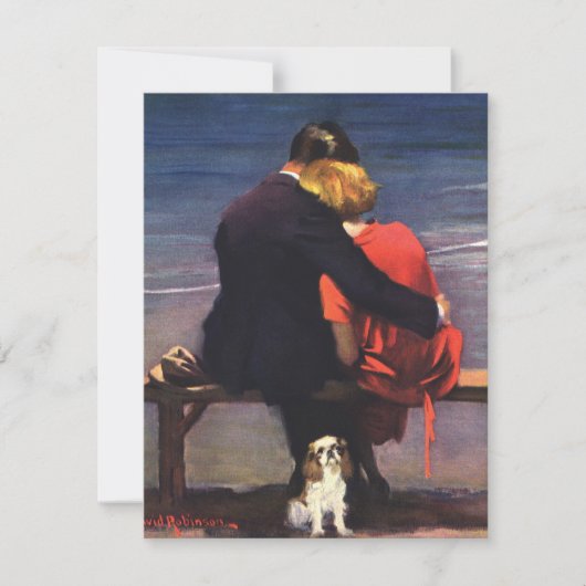 ビーチでのヴィンテージラブ＆ロマンス招待状 招待状 (正面)