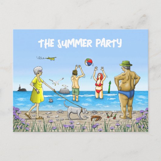 ビーチでの夏の誕生日パーティー シーズンポストカード (正面)