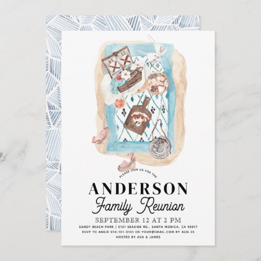 ビーチでの家族ピクニック 招待状 (正面/裏面)
