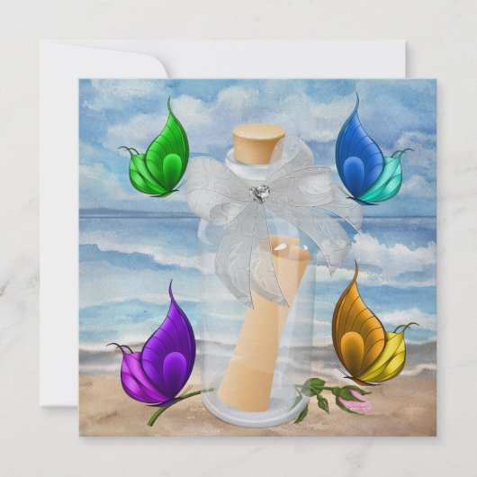 「ビーチでの招待状」- 砂浜の招待状 - SRF 招待状 (正面)