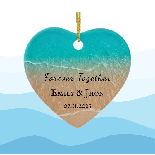 ビーチでの新婚夫婦のクリスマス写真 セラミックオーナメント