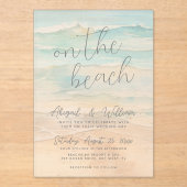 ビーチでの水彩画のようなウェディング アクリル招待状 (正面)