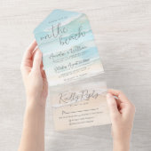 ビーチでの水彩画のようなウェディング オールインワン招待状 (貼ってはがせる)