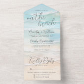 ビーチでの水彩画のようなウェディング オールインワン招待状 (内側)