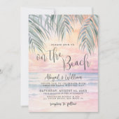 ビーチでの水彩画のようなウェディング オールインワン 招待状 (正面)
