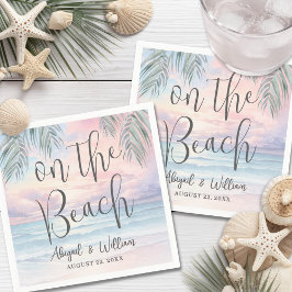 ビーチでの水彩画のようなウェディング スタンダードカクテルナプキン