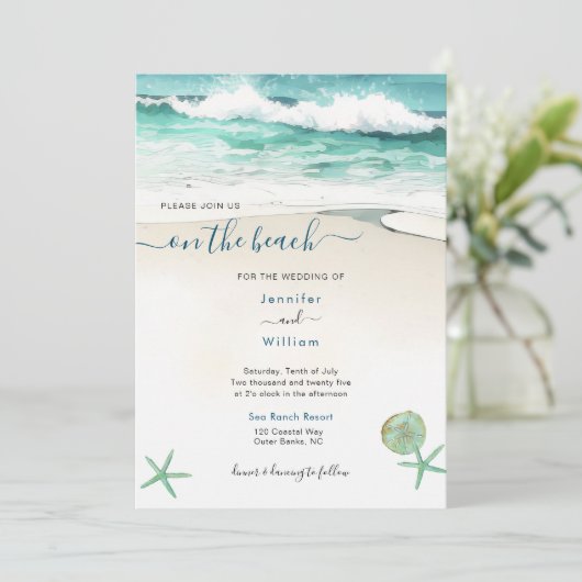ビーチでの水彩画 ウェディング招待状 招待状 (スタンド正面)