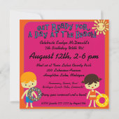 ビーチでの水泳の誕生日パーティー招待状 招待状 (裏面)