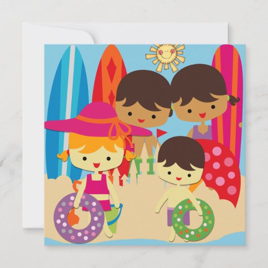 ビーチでの水泳の誕生日パーティー招待状 招待状 (正面)