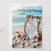 ビーチでの海辺の結婚式の祝い,  招待状 (正面)