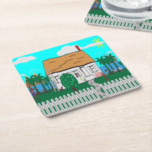 ビーチでの生活 スクエアペーパーコースター (アングル)