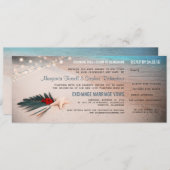 ビーチでの目的地ウェディング ボーディング パス チケット 招待状 (正面/裏面)