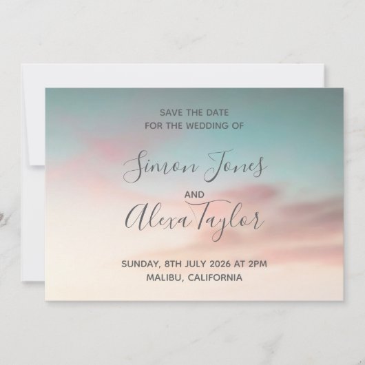 ビーチでの結婚式の目的地の保存日付 セーブザデート (正面)