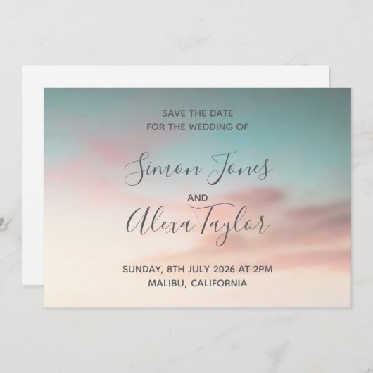 ビーチでの結婚式の目的地の保存日付 セーブザデート (正面/裏面)