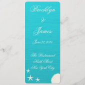 ビーチでの結婚式の貝殻 メニュー カスタム 招待状 (裏面)