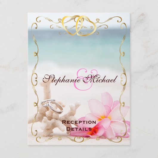 ビーチでの結婚式 リング 受付カード エンクロージャーカード (正面)