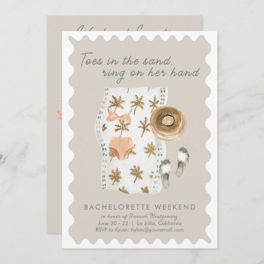 ビーチでの花嫁の最後の夜のタイムライン招待状 招待状 (正面/裏面)
