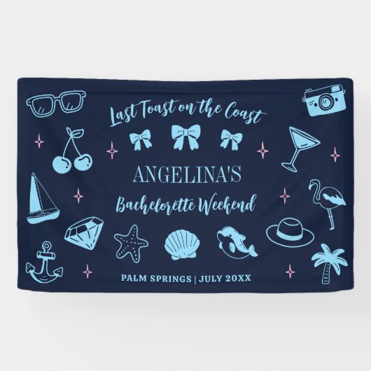 ビーチでの花嫁の最後の夜の会へようこそドゥードル 横断幕 (横)