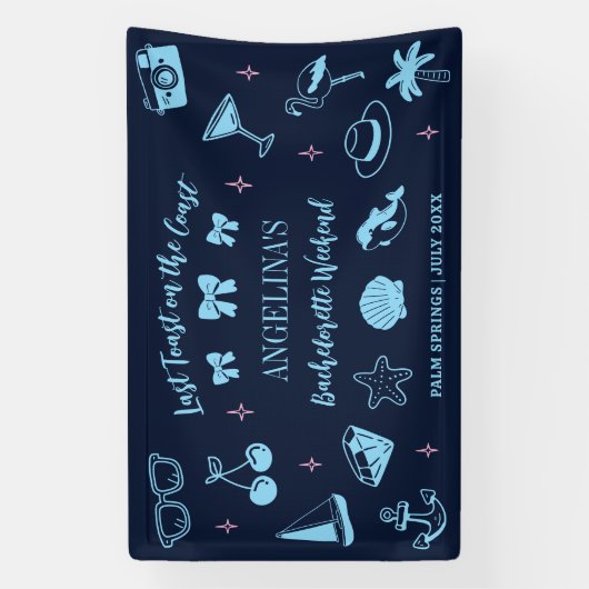 ビーチでの花嫁の最後の夜の会へようこそドゥードル 横断幕 (縦)