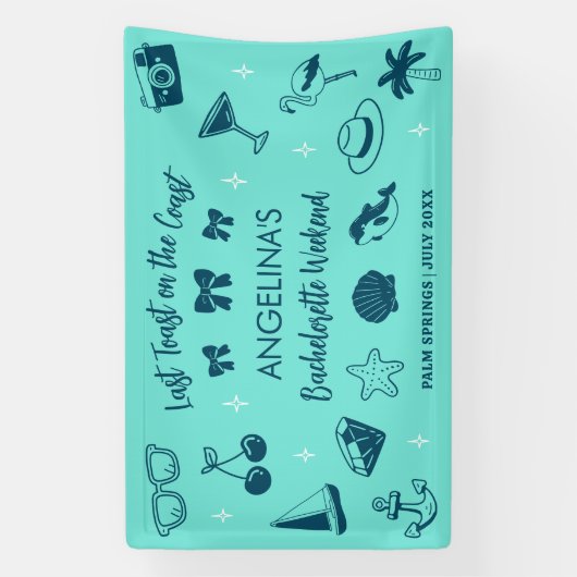 ビーチでの花嫁の最後の夜の海岸ドゥードルアート 横断幕 (縦)