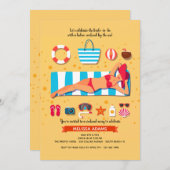 ビーチでの花嫁の最後の女友達パーティー 招待状 (正面/裏面)