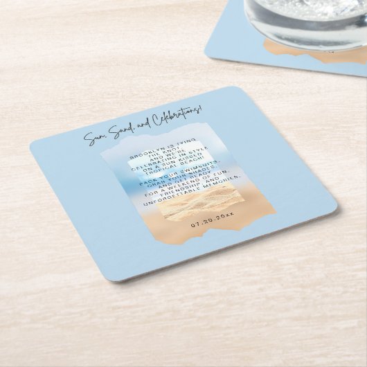 ビーチでの花嫁の最後の独身パーティーのお祝い スクエアペーパーコースター (アングル)