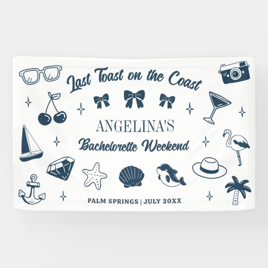 ビーチでの花嫁の最後の独身パーティーの乾杯の落書きアート 横断幕 (横)