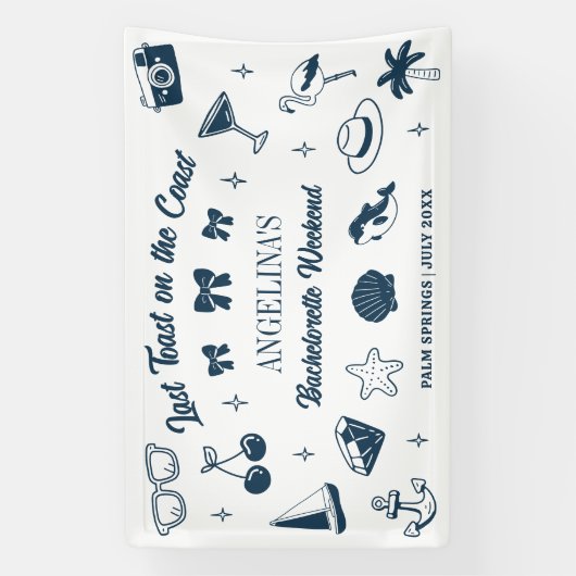 ビーチでの花嫁の最後の独身パーティーの乾杯の落書きアート 横断幕 (縦)