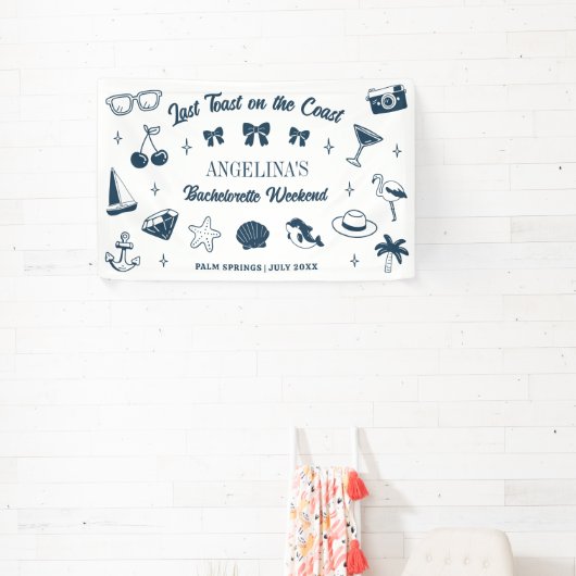 ビーチでの花嫁の最後の独身パーティーの乾杯の落書きアート 横断幕 (インサイチュ)