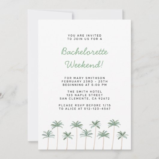 ビーチでの花嫁の最後の週末パーティー招待状 招待状 (正面)